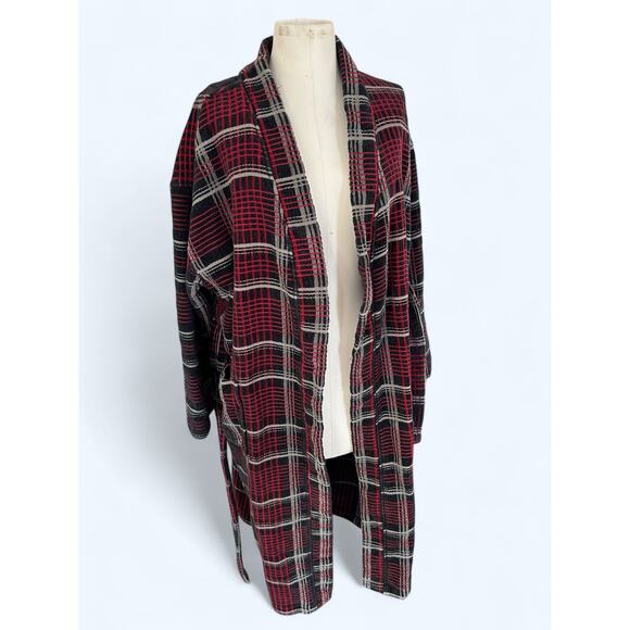 Men's Plush Terry Cloth Robe Majestic International One Size Red Plaid Luxurious - Picture 3 of 8